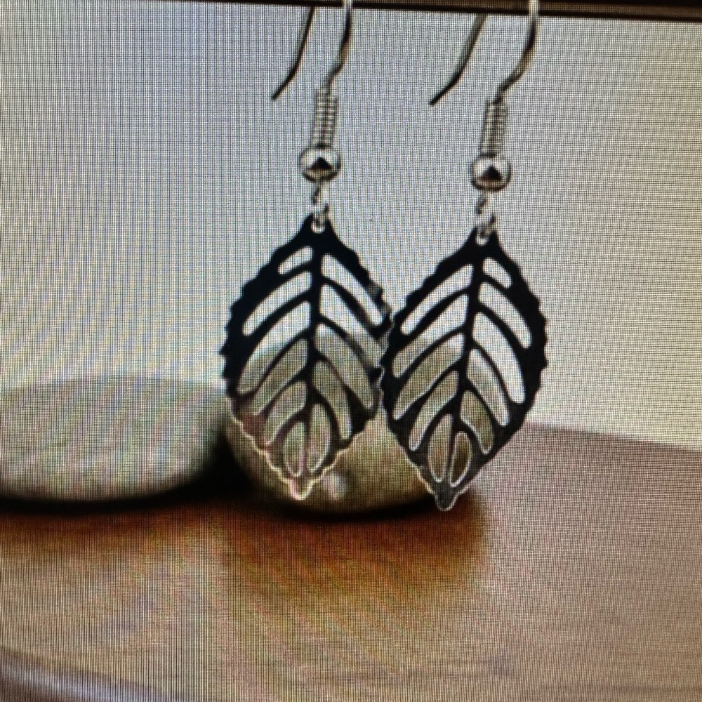Leaf Charm Silver Tone Earrings - Picture 2 of 2